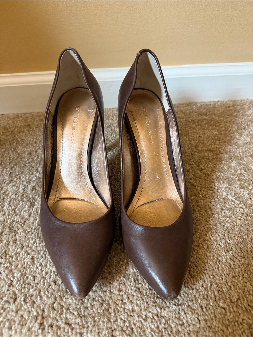 BCBGeneration Dark Brown Pointed Toe Leather Pumps